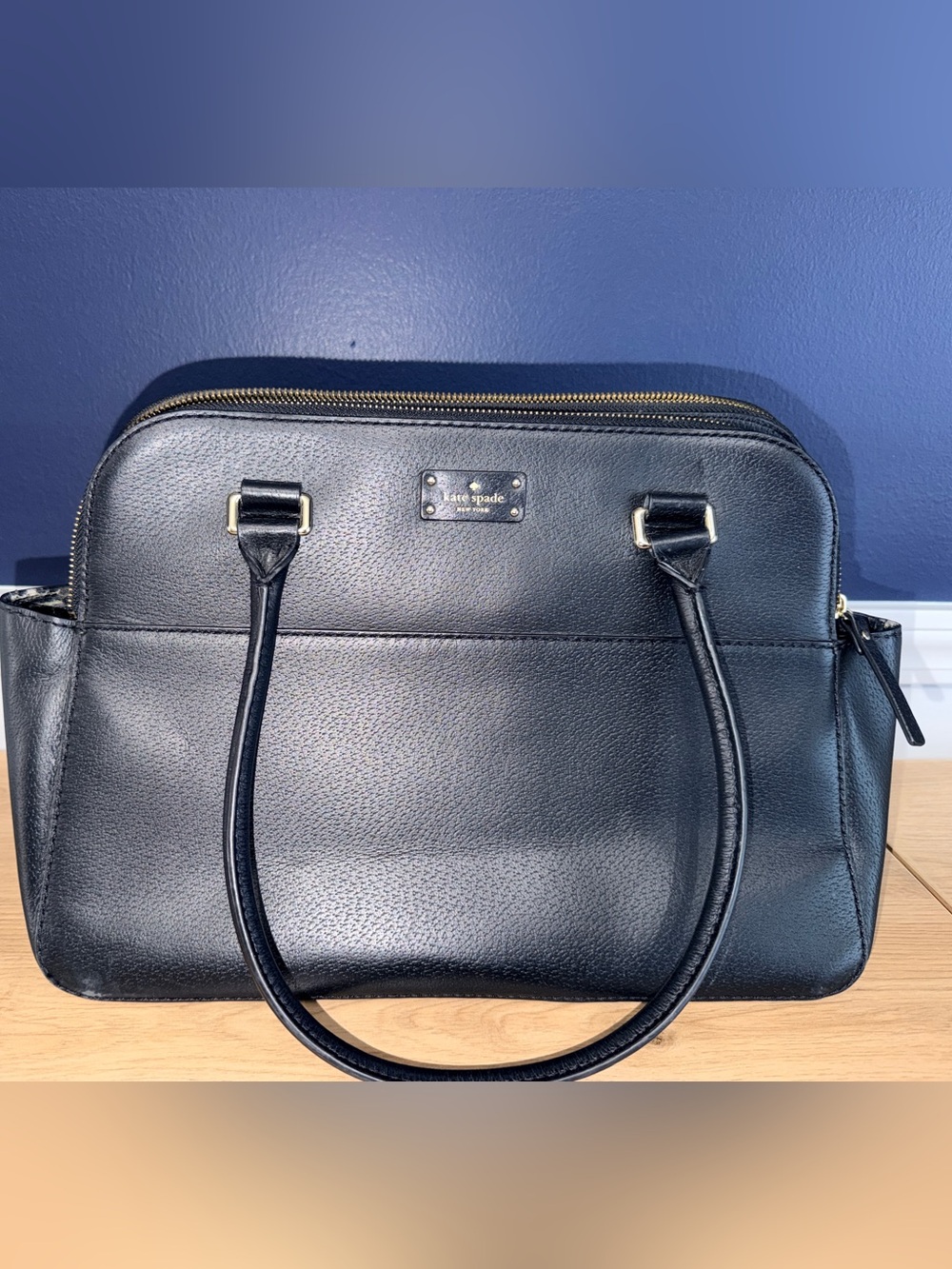Kate Spade Sydney Double Zip Satchel Black Leather Gold Hardware